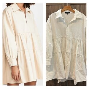 En Saison Medium Poplin Mini Dress Tiered White Long Sleeve